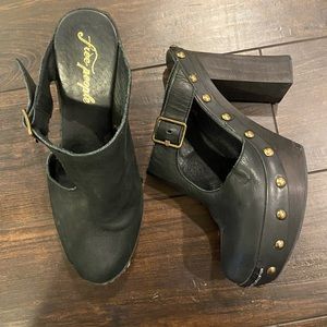 Free People Clog Heels Black Leather